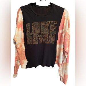 Upcycle Luke Bryan Tie-Dye Long Sleeve Country Rock Top